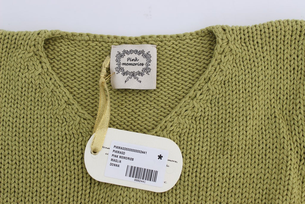 Green Cotton Blend Knitted Sleeveless Sweater