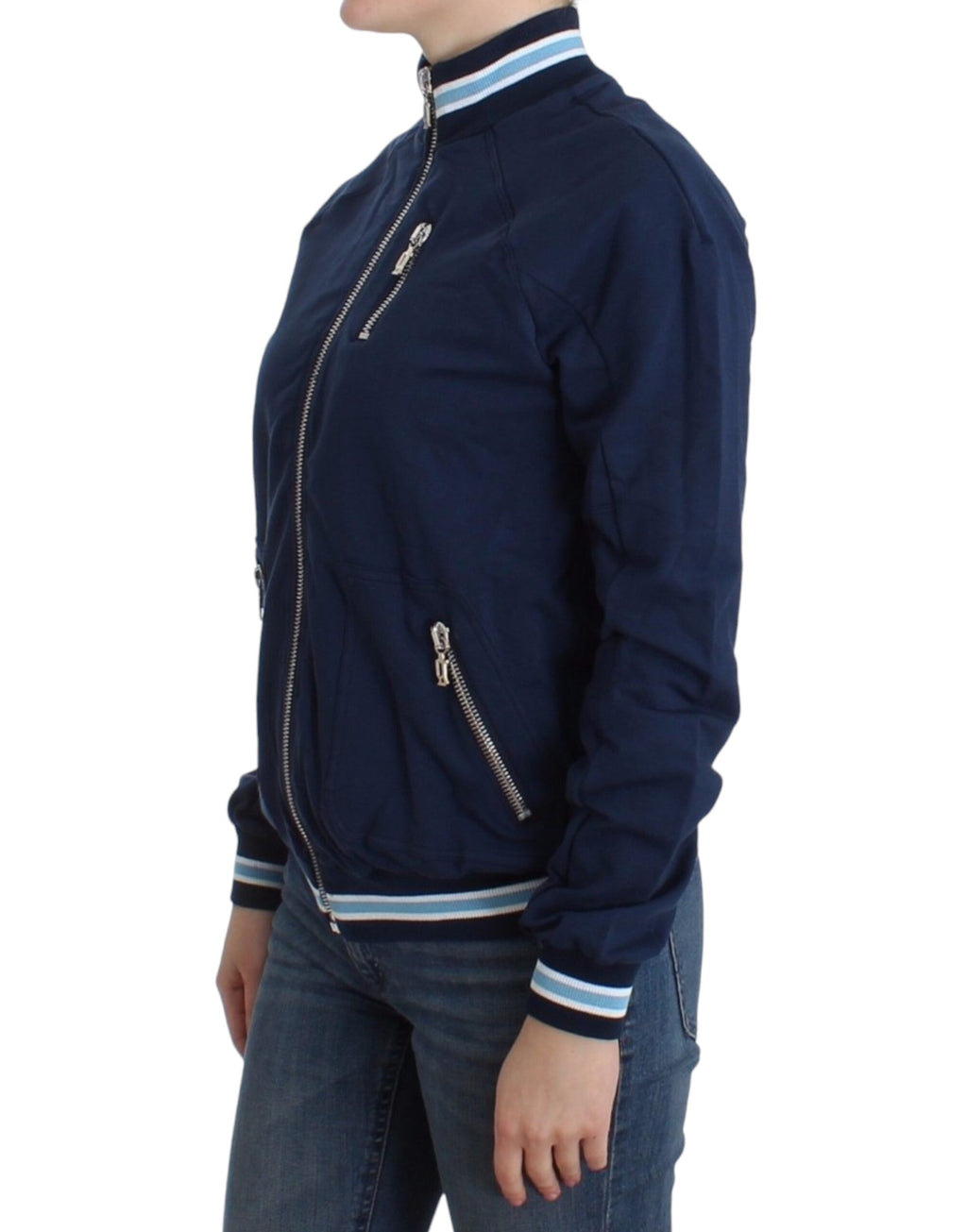 Blue zip cotton cardigan