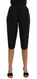 Black Brocade High Waist Capri Shorts