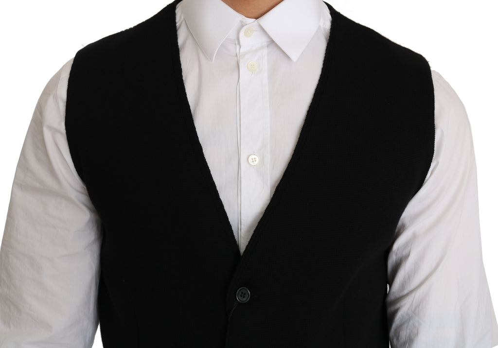 Black Cotton Dress Woven Waistcoat