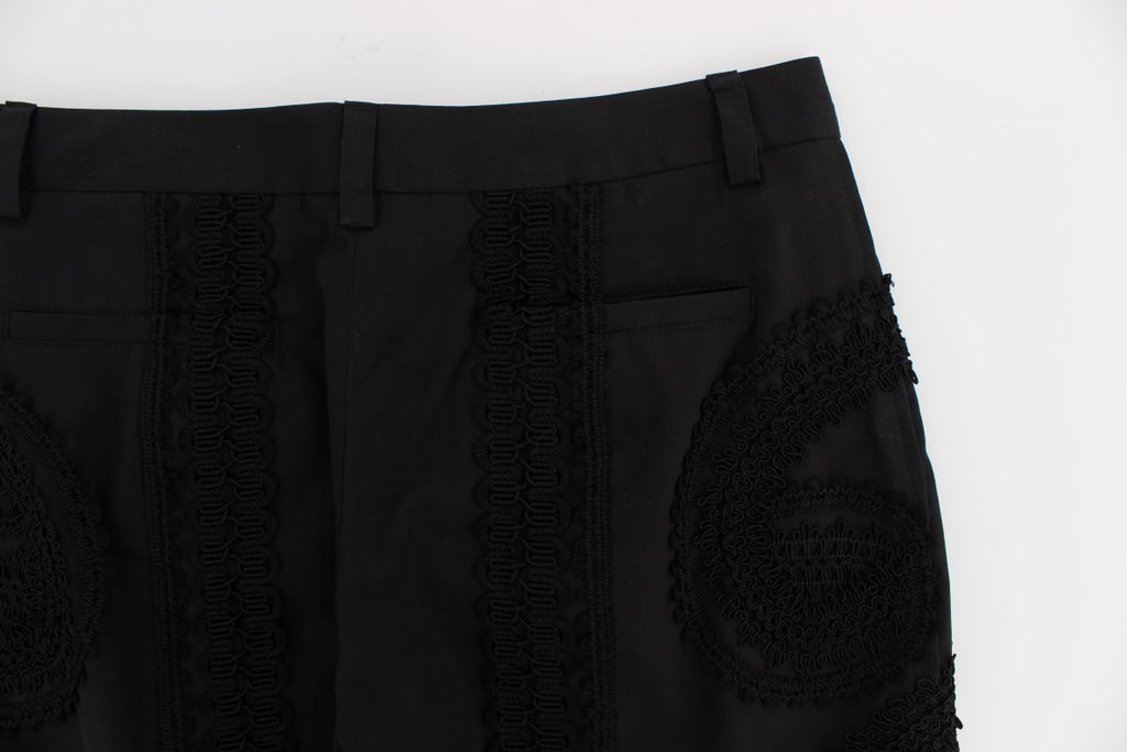 Black Cotton Stretch Torero Capris Pants