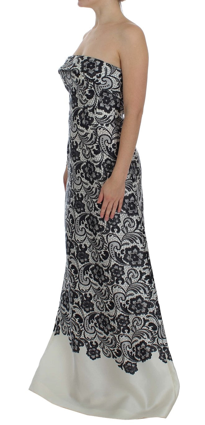 White Floral Lace Silk Corset Maxi Dress